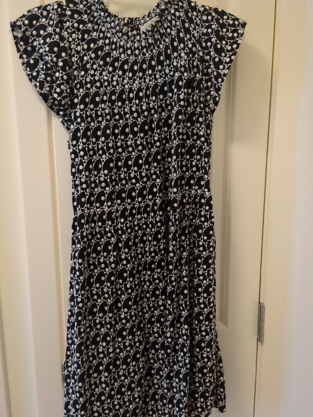 LOFT Black and White Floral-Print Midi Dress